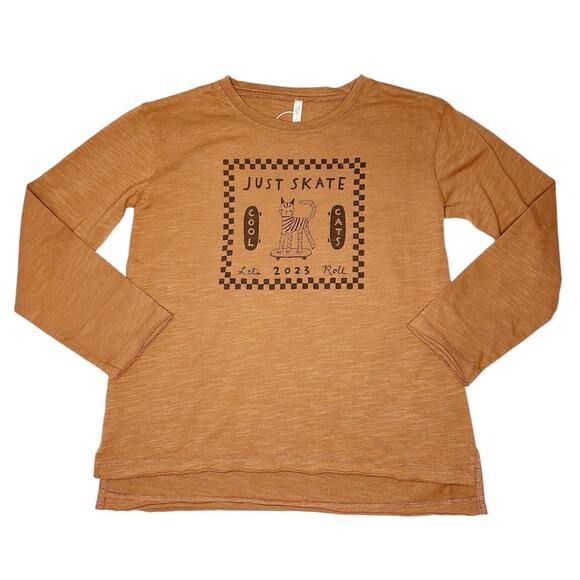 NWT Rylee + Cru Cool Cats Raw Edge Long Sleeve Shirt Size 6-7 - Picture 1 of 5